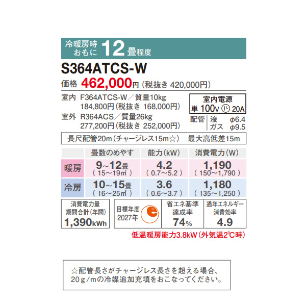 エアコン 12畳 3.6kw ダイキン ルームエアコン CXシリーズ 単相100V 2024年モデル ホワイト S364ATCS-W | ダイキン | 07