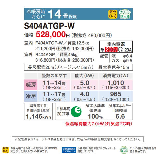 ダイキン エアコン 14畳 4.0kw ルームエアコン GXシリーズ 単相