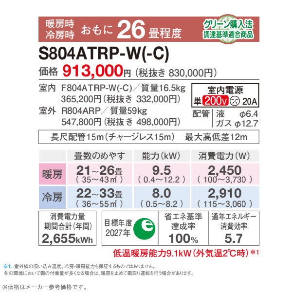 エアコン 26畳 8.0kw ダイキン ルームエアコン うるさらX RXシリーズ 単相200V 2024年モデル ホワイト S804ATRP-W｜gion｜02