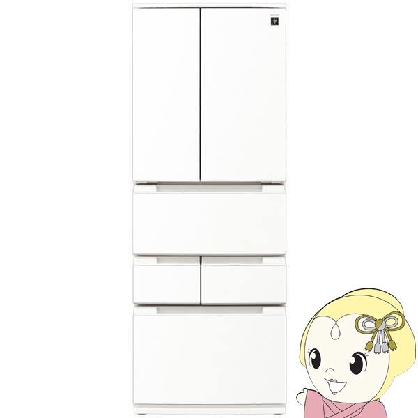 �①�� �y�W���ݒu��z �V���[�v SHARP 429L ��65cm �t�����`�h�A�i�ω��J���j 6�h�A ���X�e�B�b�N�z���C�g SJ-MF43P-W