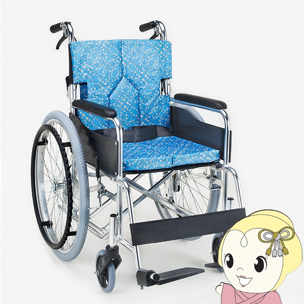 車椅子 自走式車椅子 折りたたみ 背折れ 車いす モジュールタイプ 小花ブルー マキテック SMK50-3843KS