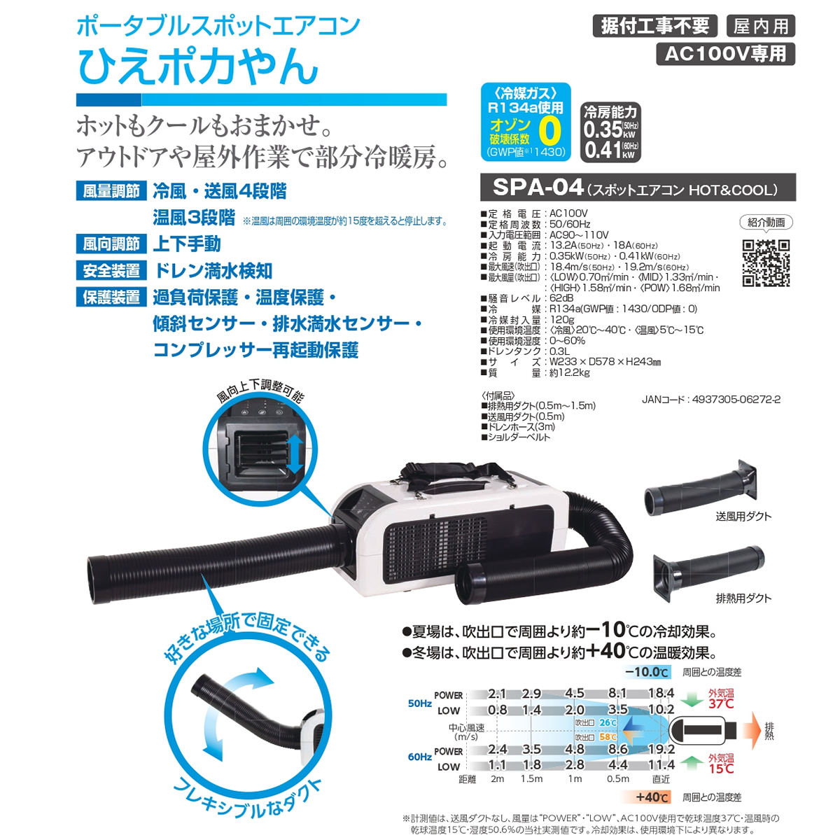日動工業 ポータブル スポットエアコン ひえポカやん SPA-04 冷暖房