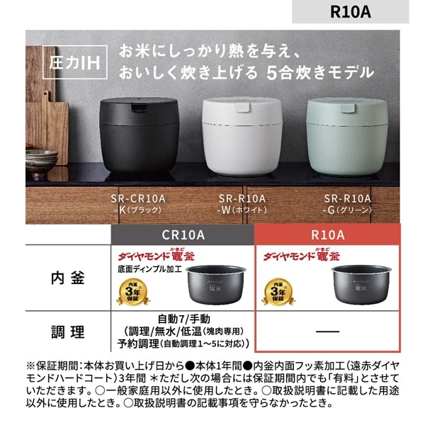 炊飯器 パナソニック 圧力IHジャー炊飯器 5合炊き グリーン SR-R10A-G 