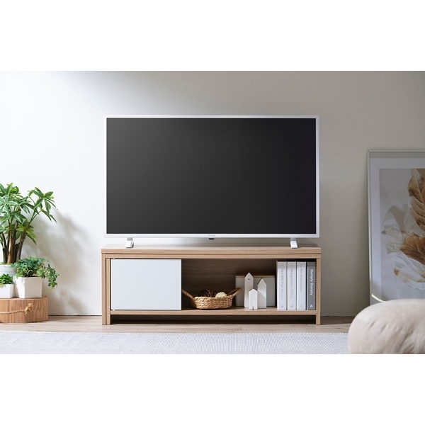 アイリスオーヤマ 伸縮テレビ台 ライトナチュラル/ホワイト STS-D90-LN-W テレビ台 ローボード コーナー テレビボード 扉付き収納 | IRIS OHYAMA | 01