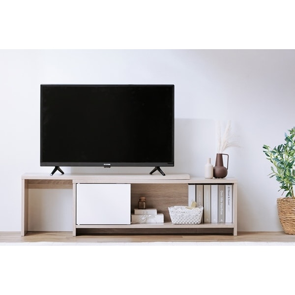 アイリスオーヤマ 伸縮テレビ台 ライトナチュラル/ホワイト STS-D90-LN-W テレビ台 ローボード コーナー テレビボード 扉付き収納 | IRIS OHYAMA | 02