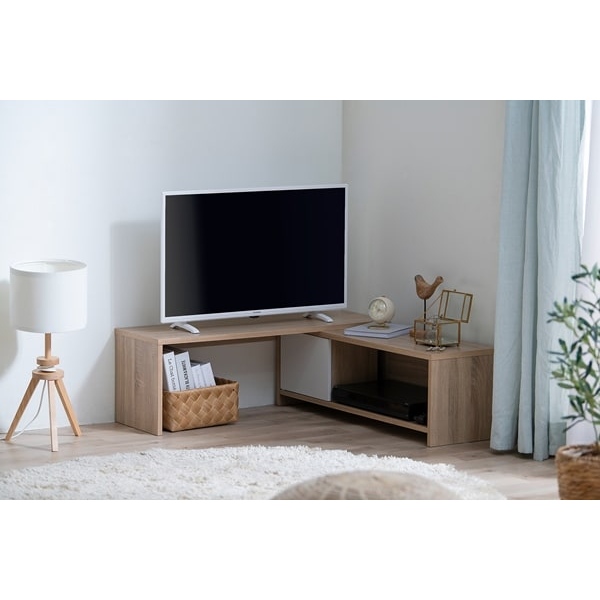 アイリスオーヤマ 伸縮テレビ台 ライトナチュラル/ホワイト STS-D90-LN-W テレビ台 ローボード コーナー テレビボード 扉付き収納 | IRIS OHYAMA | 03