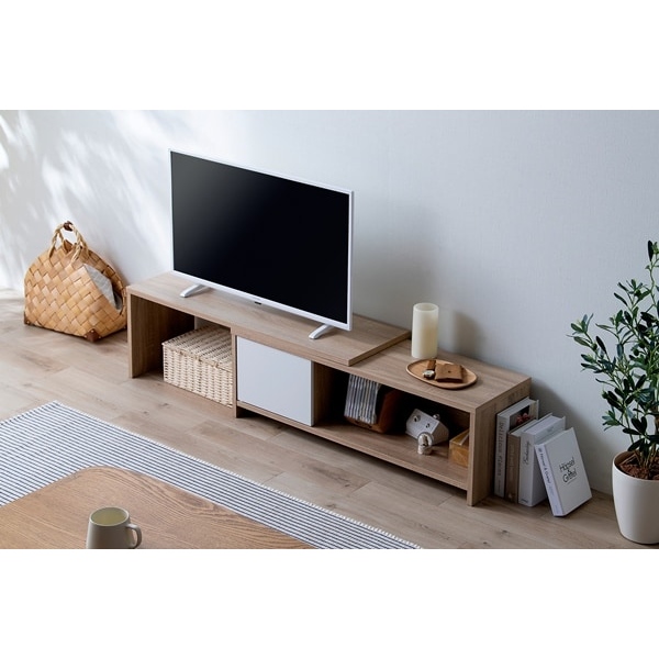アイリスオーヤマ 伸縮テレビ台 ライトナチュラル/ホワイト STS-D90-LN-W テレビ台 ローボード コーナー テレビボード 扉付き収納 | IRIS OHYAMA | 06