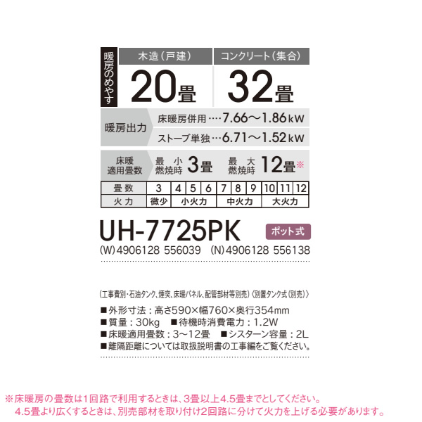 [予約]コロナ 煙突式輻射＋床暖 石油ストーブ UH-7725PK-N 寒冷地用大型ストーブ PKシリーズ シャインゴールド 木造20畳 コンクリート32畳 CORONA（コロナ） [予約]コロナ 煙突式輻射＋床暖 石油ストーブ UH