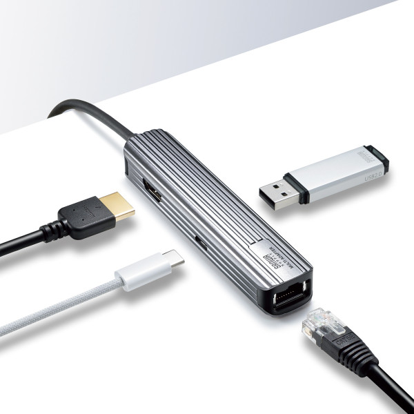 USB Type-Cマルチ変換アダプタ HDMIポート＋LANポート付き ケーブル1m サンワサプライ USB-3TCHLP7S-1｜gion｜02