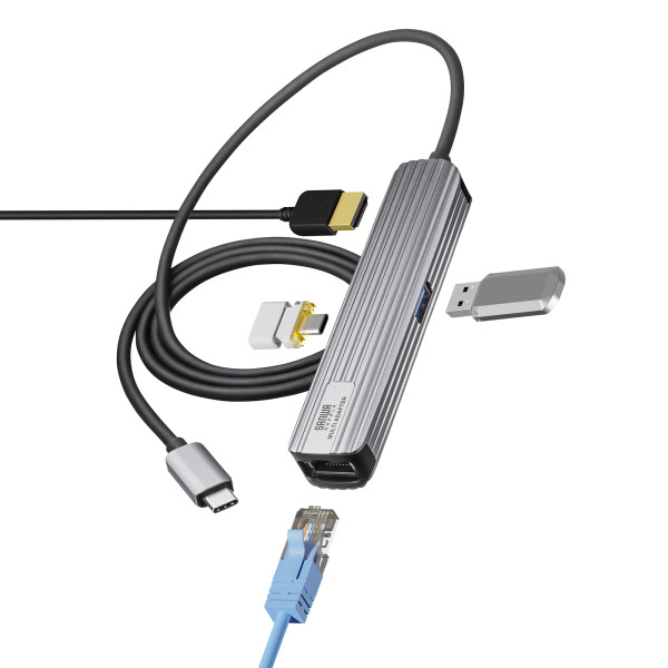 USB Type-Cマルチ変換アダプタ HDMIポート＋LANポート付き ケーブル1m サンワサプライ USB-3TCHLP7S-1｜gion｜10