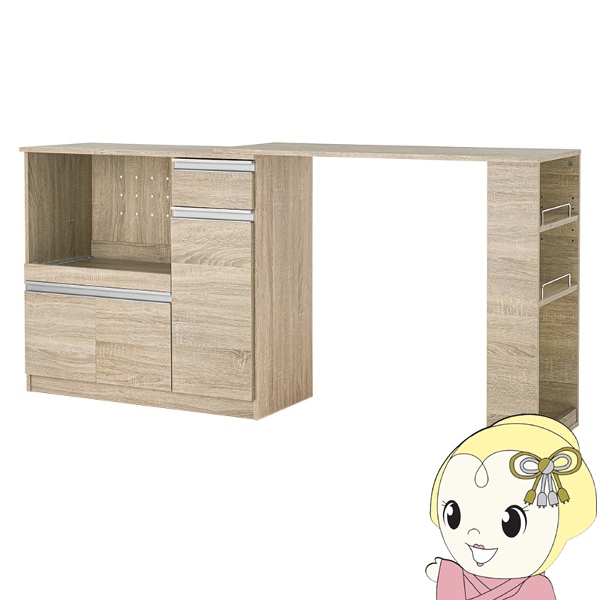 キッチンカウンター 伸縮 幅104-178 キッチン収納 2口コンセント スライド棚 食器 調理器具 キッチン家電 大容量収納 PVC天板 ナチュラル