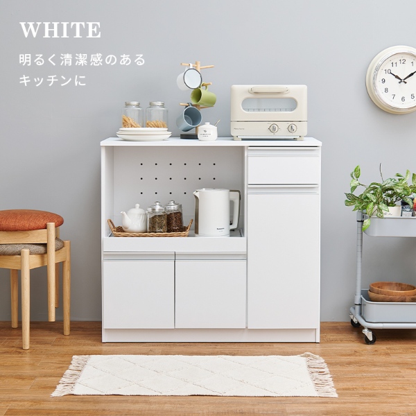 キッチンカウンター VKC-7150 収納棚 食器棚 リビング 台所 キャビネット チェスト 棚 収納 整理 扉付き 便利 ホワイト | HAGiHARA | 04
