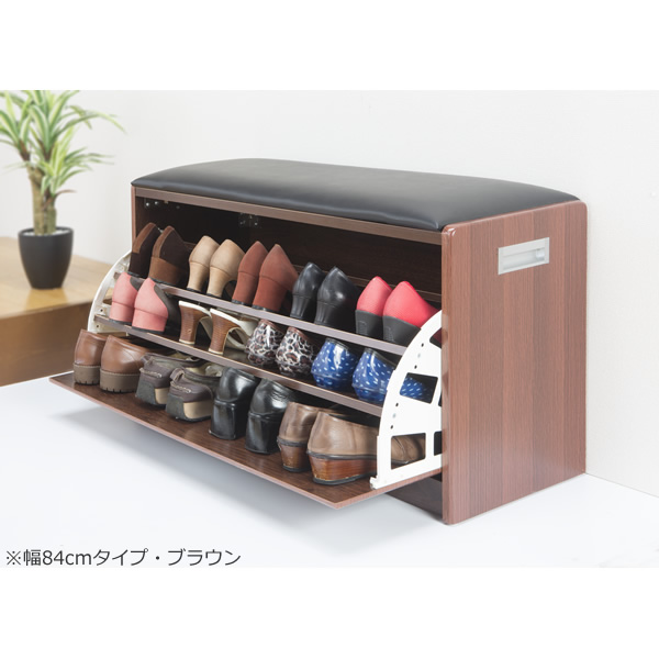 谷村実業 シューズラック ベンチ付き 幅84cmタイプ ブラウン Vita NEW