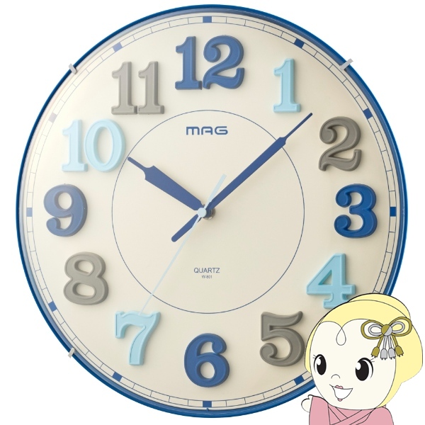 掛け時計 MAG マグ ノア精密 アナログ 連続秒針 コチコチしない タイムブロック ブルー 子供部屋 W-801BU-Z | ノア精密