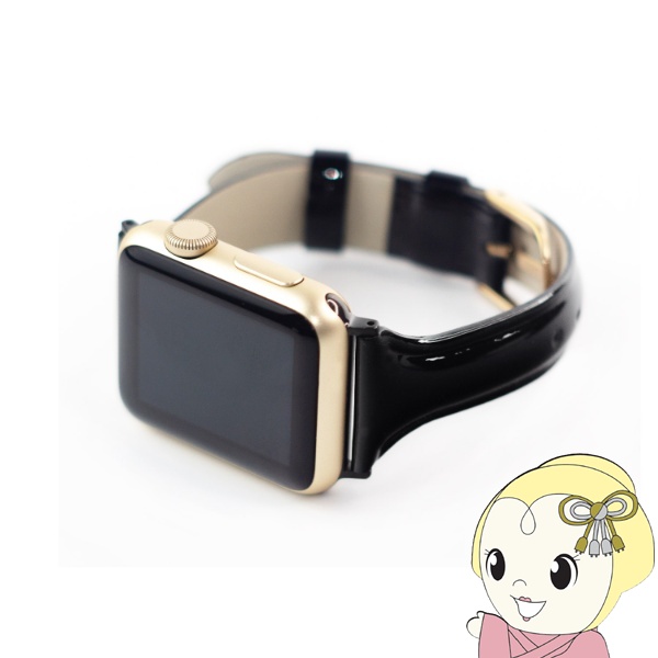 WEARPLANET Apple Watch 41 40 38mm用Slim Line 本革 エナメルバンド ディープブラック WP23097AWBK