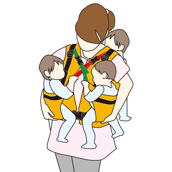 抱っこ紐 避難用３人抱きキャリー 避難くん 日本エイテックス EVACKiDS エバキッズ オレンジ 防災グッズ 01-091/srmの画像