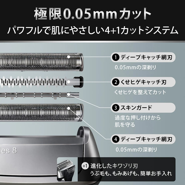 ブラウン 電気シェーバー 男性用 メンズ シリーズ8 充電スタンド・シェーバーケース付き マットシルバー 8517S/srmの画像