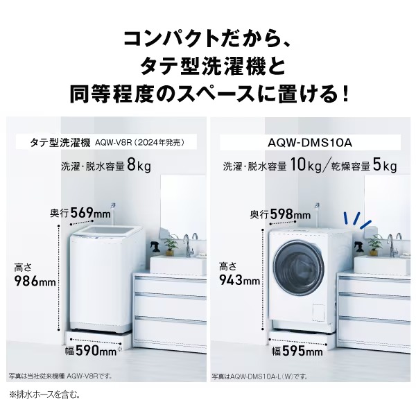 【リファービッシュ品/超美品】ドラム式洗濯乾燥機 【標準設置費込】 AQUA まっ直ぐドラム 洗濯10kg/乾燥5kg 左開き ホワイト AQW-DMS10A-L-W/srmの画像