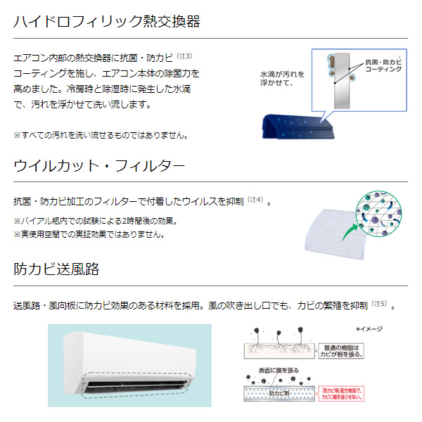 エアコン 富士通ゼネラル ルームエアコン ノクリア Vシリーズ 6畳用 単相100V ホワイト 省エネ薄型モデル AS-V224R-W/srm｜gioncard｜03