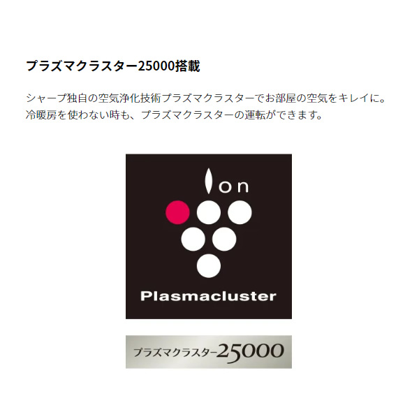 エアコン シャープ おもに6畳用 2023年モデル 高濃度プラズマクラスター25000搭載 R-Hシリーズ ホワイト AY-R22H-W/srm｜gioncard｜02