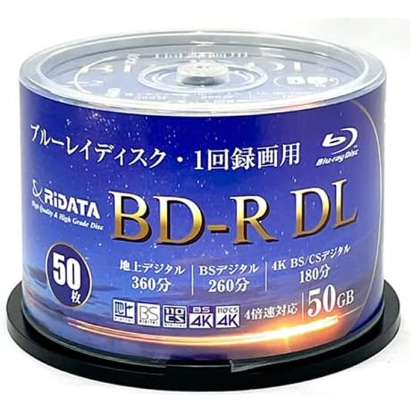 ブルーレイディスク 1回録画用 BD-R DL 片面2層 50GB 1-4倍速 50枚 スピンドル bluray RiTEK RiDATA BR260EPW4X.50SP/srm | RITEK | 01