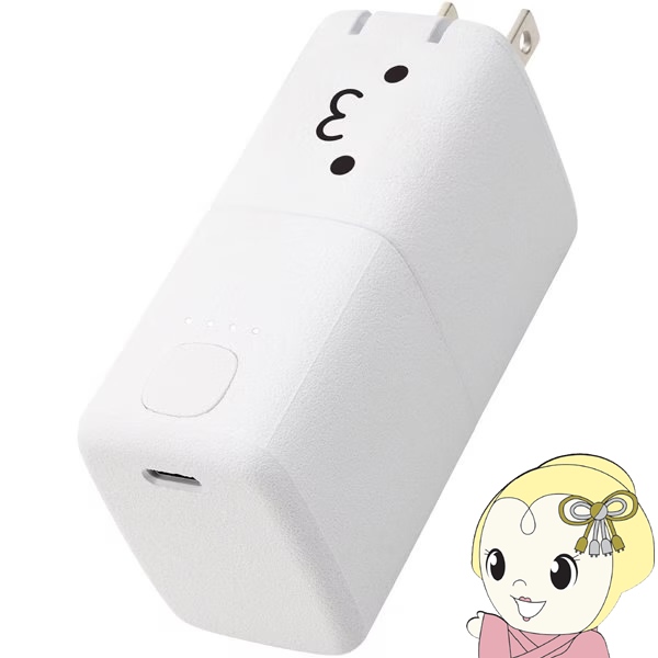 ���o�C���o�b�e���[ �G���R�� 5000mAh USB Type-C�Ή� �}���[�d �z���C�g�t�F�C�X DE-AC09-5000WF �R���Z���g��̌^ �ő�30W �܂肽���݃v���O/srm