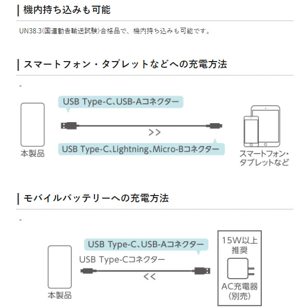 モバイルバッテリー 薄型 15W 10000mAh Type-C 1ポート/USB-A 1ポート ホワイト エレコム DE-C38-10000WH｜gioncard｜08