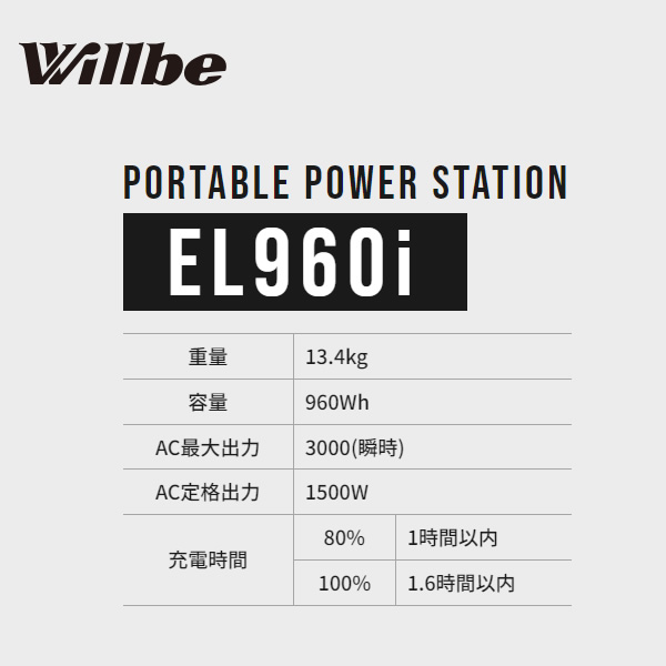 ポータブル電源 EL0960i  Willbe ウィルビー Earth POWER アースパワー ELシリーズ/srmの画像