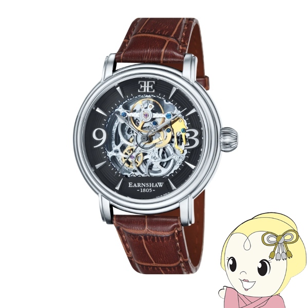 Yahoo! Yahoo!ショッピング(ヤフー ショッピング)EARNSHAW アーンショウ メンズ腕時計 ES-8011-02 LONGCASE TAR BLACK 自動巻き スケルトン 革ベルト ビッグフェイス 48mm 国内正規品/srm