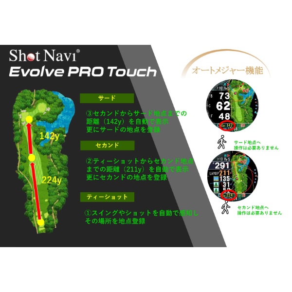 腕時計型GPSゴルフナビ テクタイト Shot Navi ショットナビ Evolve PRO TOUCH エボルブ プロ タッチ ホワイト /srm｜gioncard｜05