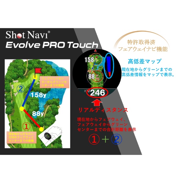 腕時計型GPSゴルフナビ テクタイト Shot Navi ショットナビ Evolve PRO TOUCH エボルブ プロ タッチ ホワイト /srm｜gioncard｜07