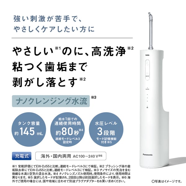 ドルツ ジェットウォッシャー パナソニック 口腔洗浄器 ナノクレンズ 白 EW-NJ80-W ナノクレンジング 水流 歯周ポケット洗浄/srmの画像