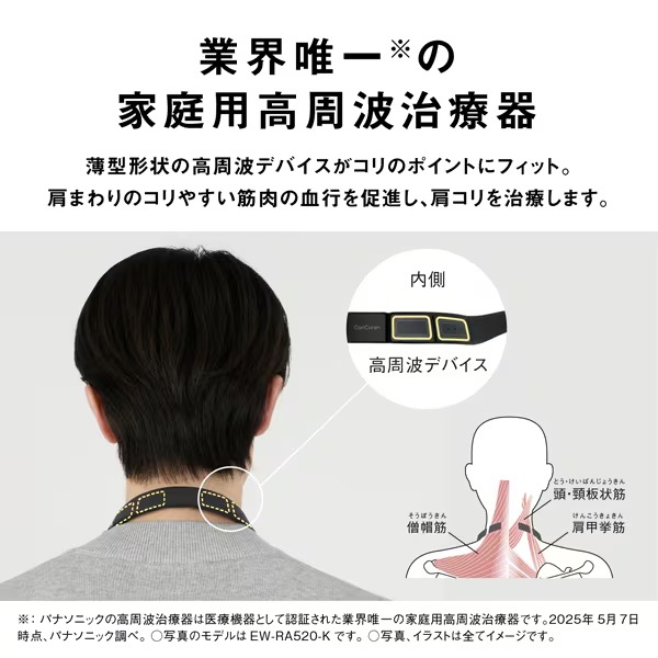 [予約]首 マッサージ器 パナソニック コリコランループ 高周波治療器 グレージュ EW-RA520-H 首こり 僧帽筋 プレゼント 母の日  首にかけるだけ 首/srmの画像