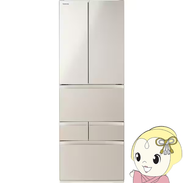 冷蔵庫 【設置込】 東芝 TOSHIBA 462L 幅65cm フレンチドア 観音開き 6ドア サテンゴールド GR-Y460FH-EC VEGETA FHシリーズ | vegeta