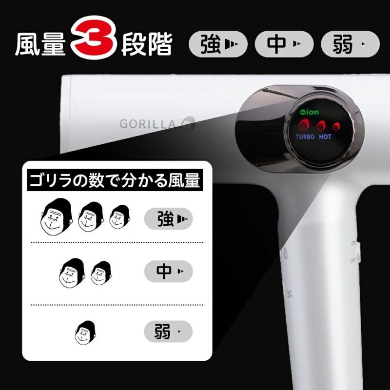DOSHISHA（ドウシシャ） ゴリラのひとふき ドライヤー GRD-2501-WH