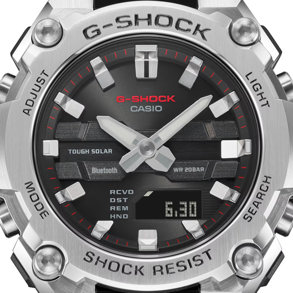 カシオ CASIO G-SHOCK G-STEEL 小型モデル GST-B600-1AJF メンズ 腕時計 ソーラー Bluetooth アナデジ 樹脂バンド シルバー ブラック/srm｜gioncard｜05