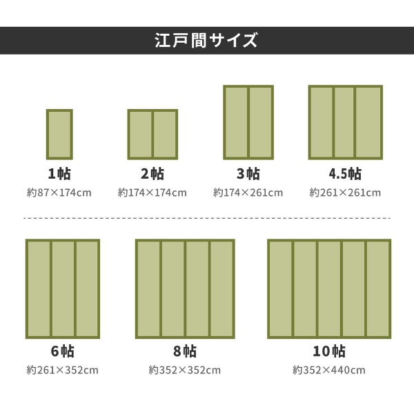 萩原 い草 上敷き カーペット グリーン 江戸間6畳 261×352cm 双目織 撥