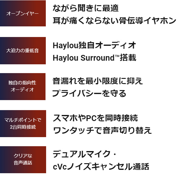 イヤホン 骨伝導 軽量 オープンイヤー ながら聞き ノイズキャンセリング Bluetooth ブラック HAYLOU ハイロー HL-BC01BK/srm | HAYLOU | 02