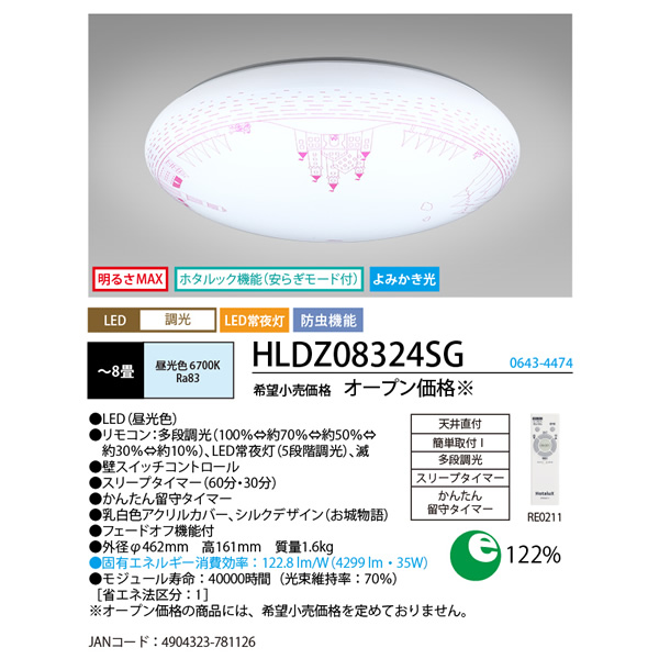 [予約]LEDシーリングライト 8畳 ホタルクス HotaluX お城物語 子供部屋 調光 旧NEC HLDZ08324SG｜gioncard｜03