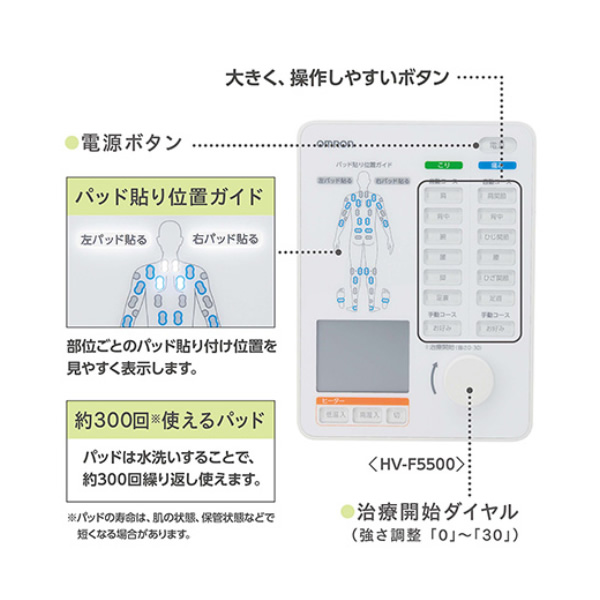 低周波治療器 オムロン OMRON 電気治療器 HV-F5500 肩こり 肩こり解消グッズ 痛み こり治療 HV-F5500/srmの画像