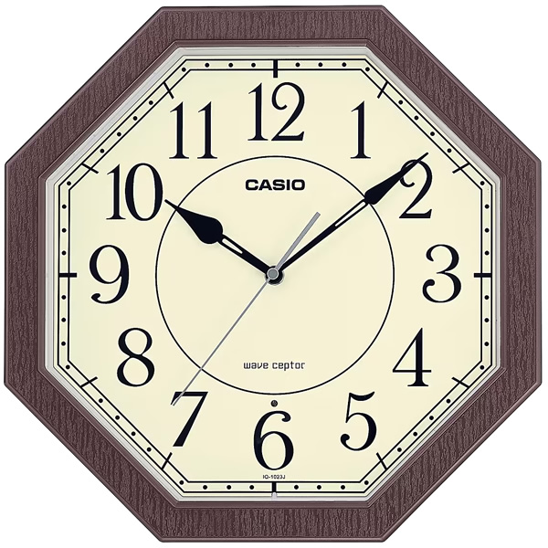 CASIO（カシオ） 電波掛け時計 アナログ クラシカル 木枠風 薄茶