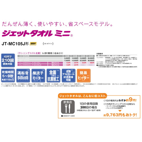 三菱電機 ジェットタオル ミニ JT-MC105J-W 省エネ 100V ハンドドライヤー　/srm_2