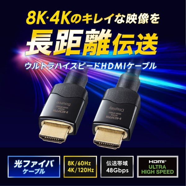 光ファイバウルトラハイスピードHDMIケーブル 8K/60Hz、4K/120Hz対応 20m サンワサプライ KM-HD20-UFB200/srm_1