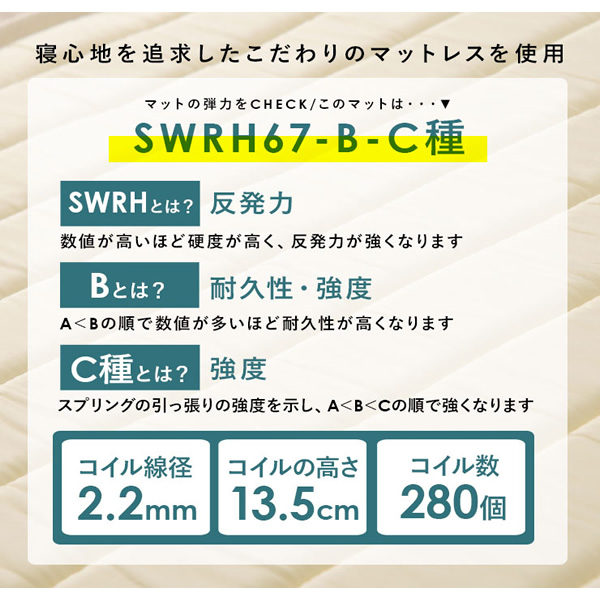 脚付きマットレスベッド 【メーカー直送】 萩原 ハギハラ ボンネルコイル アイボリーホワイト KMB-3105WH/srm｜gioncard｜03