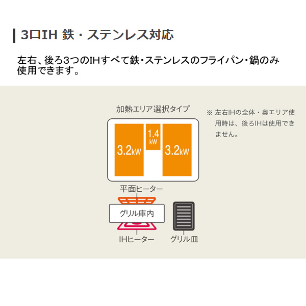 ビルトインIHクッキングヒーター パナソニック Panasonic Sシリーズ  KZ-S1F6K ジェットブラック 幅60cm 3口IH/srm | Panasonic | 02