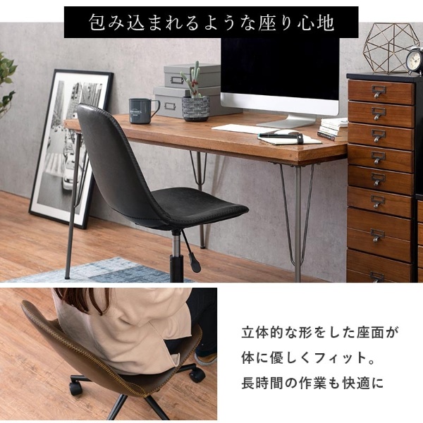 キャスター付き昇降チェア ダークブラウン 座面角型タイプ 本革風 ガス圧 オフィスチェア デスクチェア/srm_4