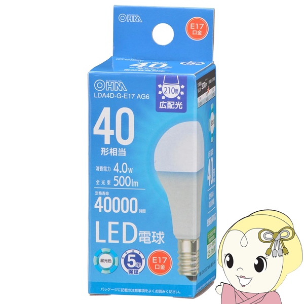 �I�[���d�@ OHM LED�d�� �~�j�N���v�g���`40W���� E17 �����F LDA4D-G-E17 AG6
