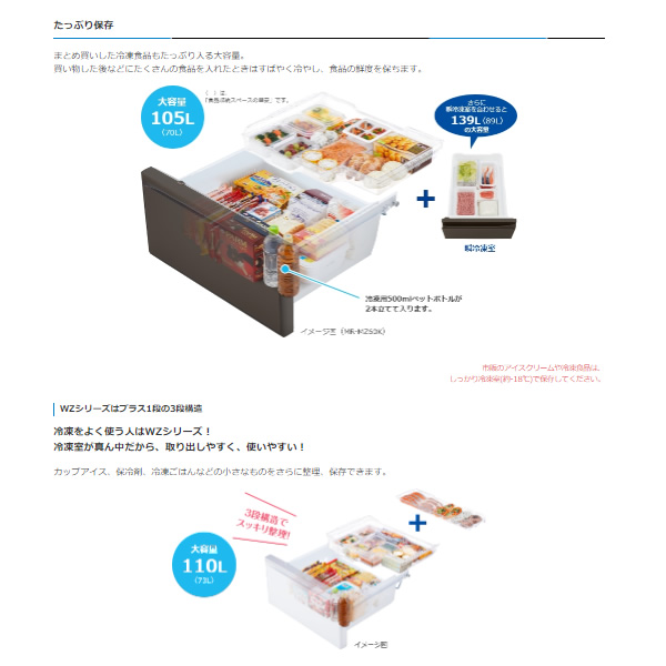 冷蔵庫 【標準設置費込】 三菱 6ドア冷蔵庫 602L フレンチドア グランドクレイベージュ MR-MZ60K-C　ぎおん | 三菱電機 | 05