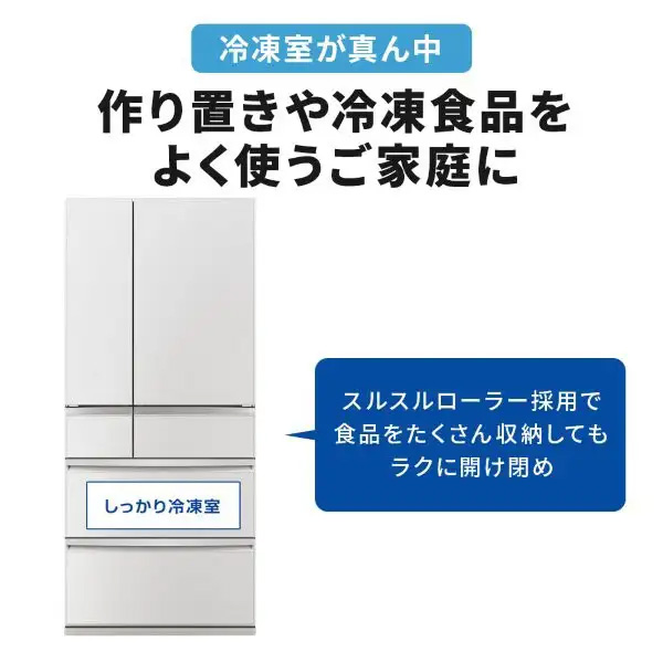 冷蔵庫【設置込】三菱電機 WXDシリーズ 幅80cm 700L 6ドア 観音開きタイプ グランドリネンホワイト MR-WXD70N-W/srmの画像
