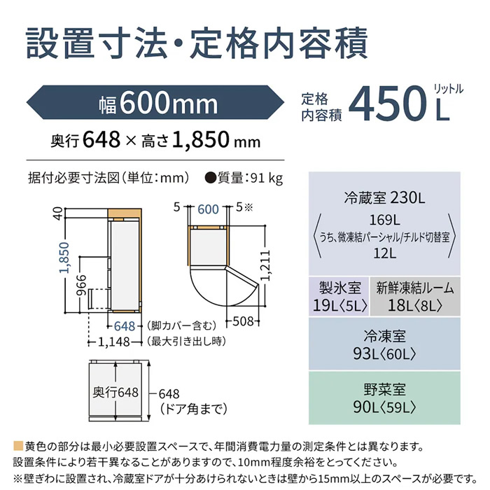 [予約 約1-2週間以降]冷蔵庫 【標準設置費込】 Panasonic パナソニック 450L 5ドア 右開き マットライトベージュ NR-E45RY2-C ぎおん | Panasonic | 10